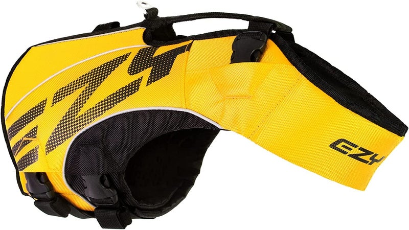 EzyDog DFD X2 Dog Life Jacket - Adjustable Swimming Safety Life Vest Preserver with Continuous Neck Flotation, Reflective Trim, & Grab Handle (Small, Yellow) - Image 1